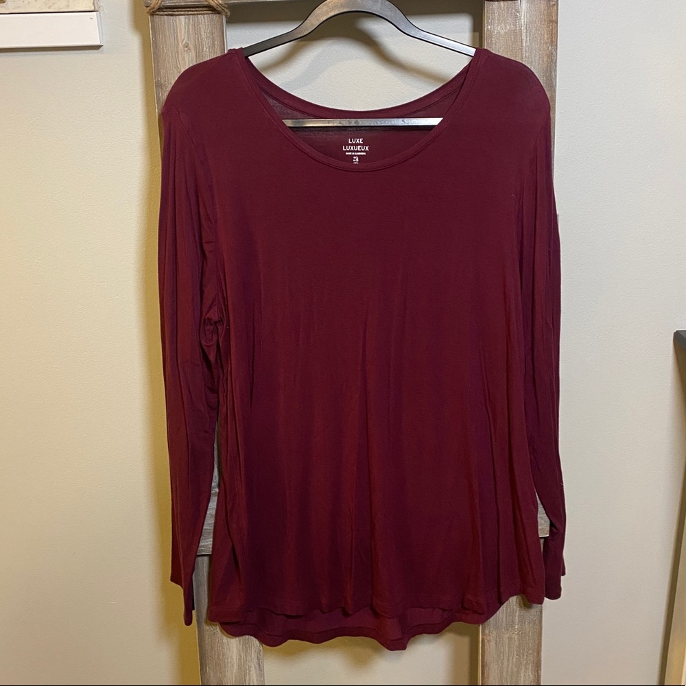 Gap Luxe Long Sleeve Maroon Crew Neck Top | Size L